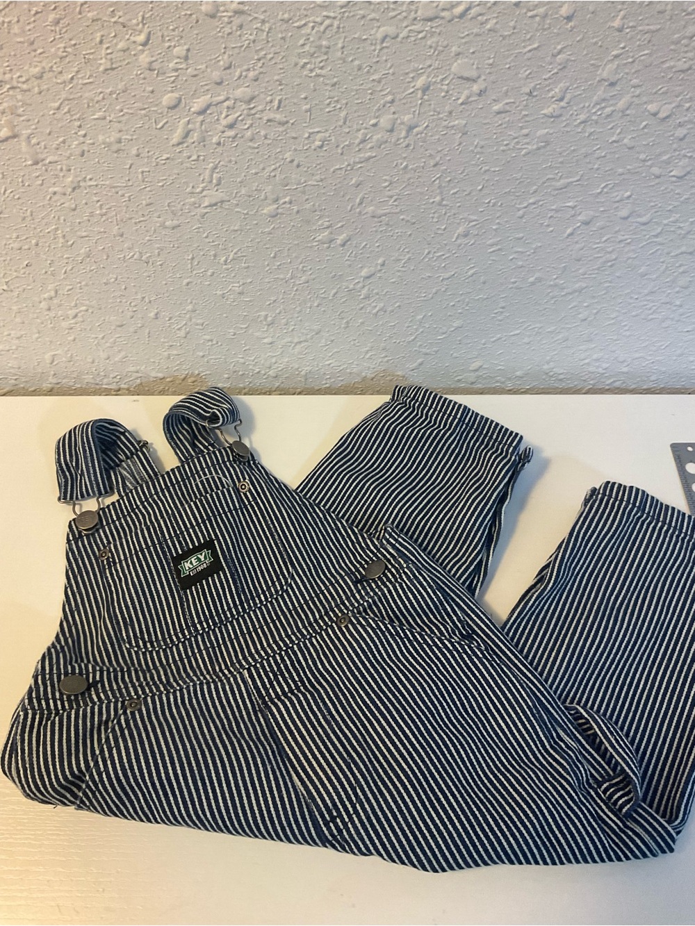 Key Baby Boy Blue/Stripe 24 months Overalls Train Railroad Conductor